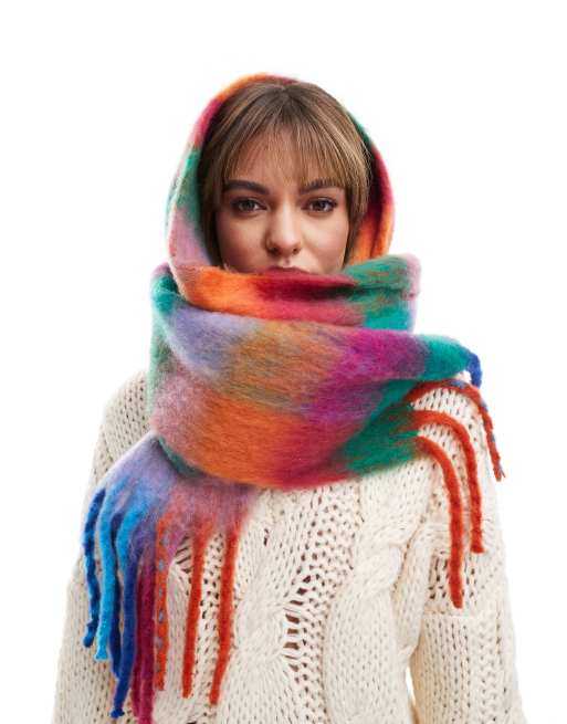 ASOS DESIGN scarf with bright multi check design, 2 of 4