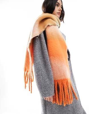 scarf with brushed ombre stripe design in blue and orange design-Multi