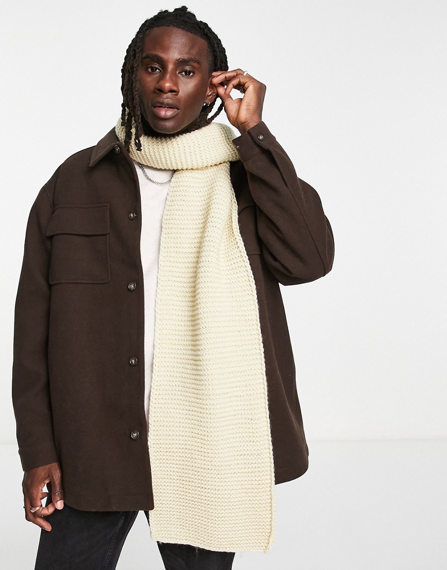 ASOS DESIGN scarf with chunky knit in ecru-Neutral