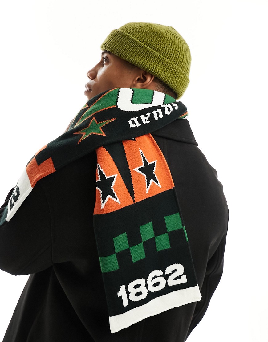 ASOS DESIGN scarf with football inspired design in multicolour-Orange