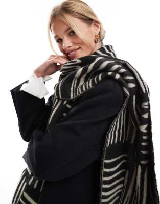 scarf with monogram jacquard design in black and white design-Multi