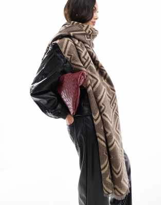 ASOS DESIGN ASOS DESIGN scarf with monogram jacquard in neutral tones-Multi