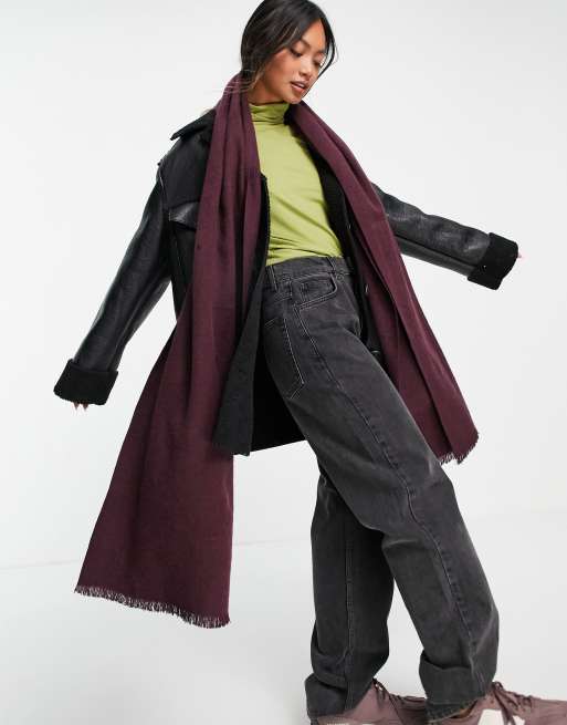ASOS DESIGN scarf with raw edge in aubergine - PURPLE, 2 of 4