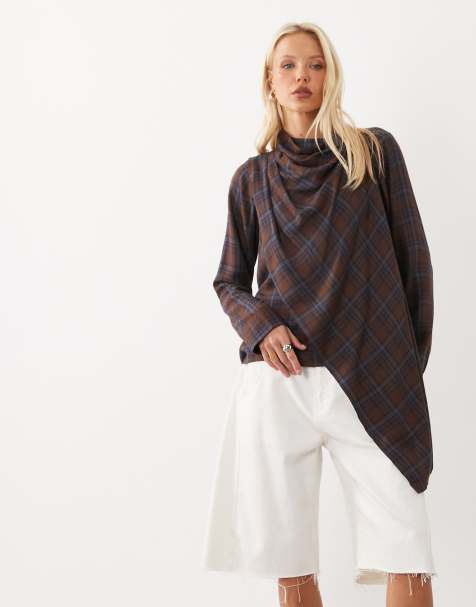 ASOS DESIGN scarf wrap top in check - view 1