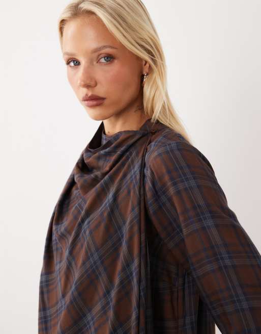 ASOS DESIGN scarf wrap top in check, 3 of 4