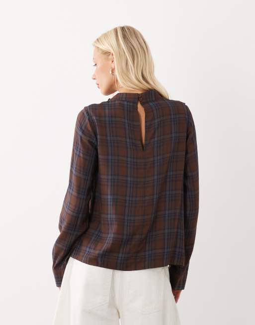 ASOS DESIGN scarf wrap top in check, 4 of 4