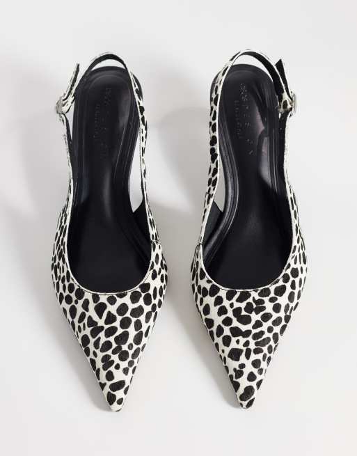 ASOS DESIGN Scarlet premium hair on real leather slingback kitten heels in dalmation, 2 of 4