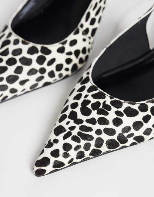 ASOS DESIGN Scarlet premium hair on real leather slingback kitten heels in dalmation, 3 of 4
