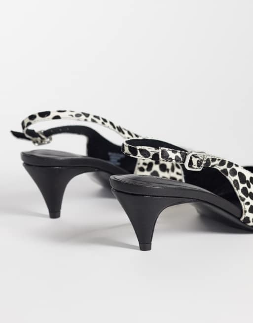 ASOS DESIGN Scarlet premium hair on real leather slingback kitten heels in dalmation, 4 of 4