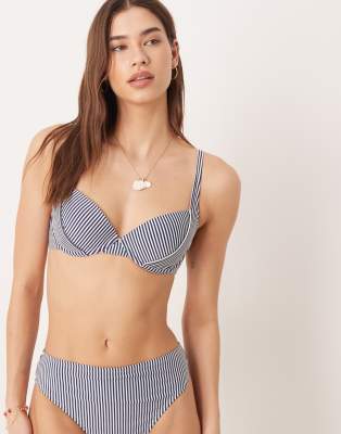 ASOS DESIGN - Scarlet - Sintra - Wattiertes Push-up-Bikinioberteil in Indigoblau mit Bügel und Streifenmuster-Lila