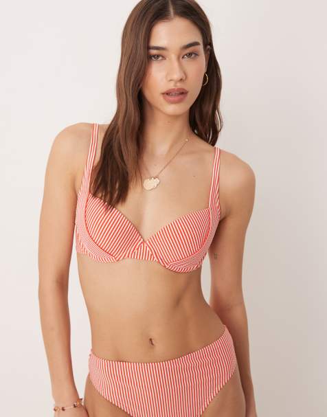 ASOS DESIGN Scarlet stripe Sintra push up padded underwire bikini top in orange