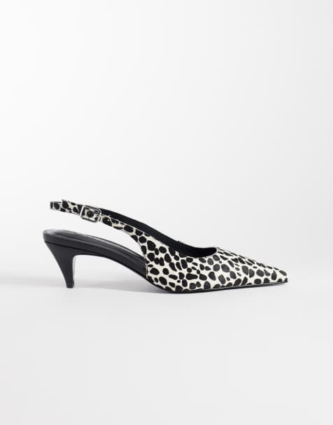 ASOS DESIGN Scarlet zapatos de tacón kitten destalonados de cuero auténtico con pelo premium en estampado dálmata - view 1