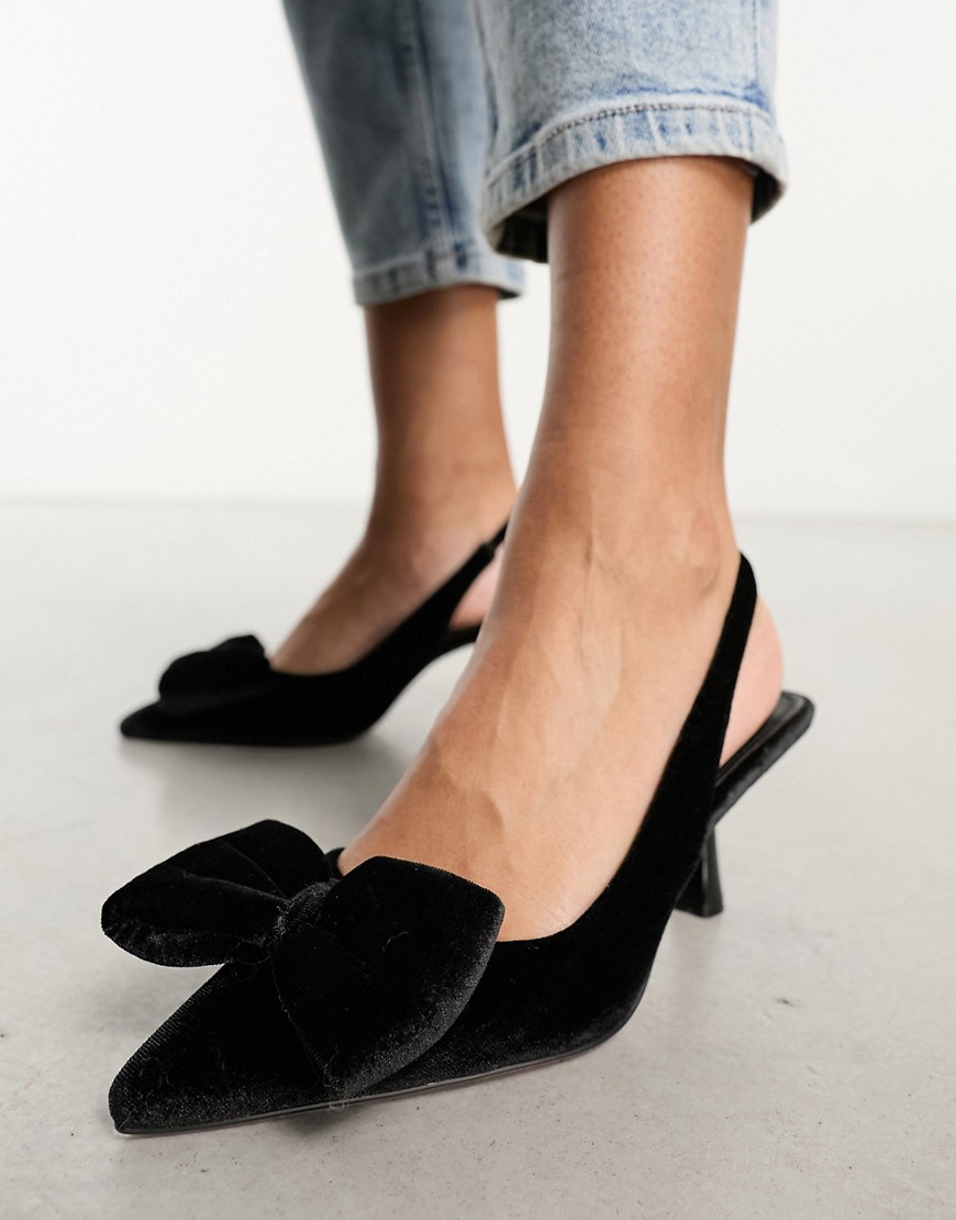 Asos Design Scarlett Bow Detail Mid Heeled Shoes In Black