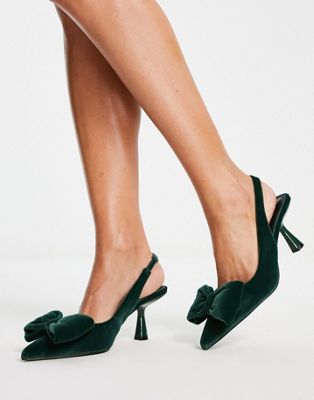 Shop Asos Design Scarlett Bow Detail Mid Heeled Shoes In Green