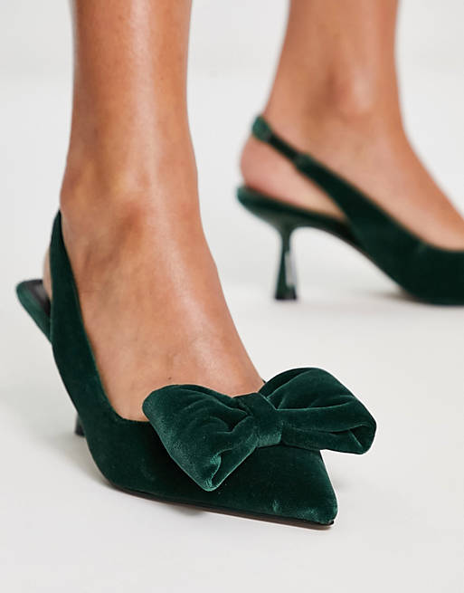 brush Enroll Senior citizens ASOS DESIGN Scarlett bow detail mid heeled shoes in green | ASOS