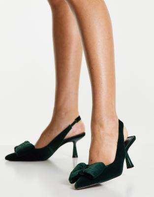 Asos Design Scarlett Bow Detail Mid Heeled Shoes In Green ModeSens