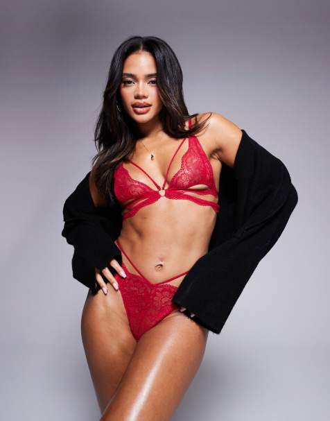 ASOS DESIGN - Scarlett - Kanten string met bandjes in rood - view 1