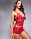[ASOS DESIGN] ASOS DESIGN Scarlett lace strappy cut out cami & boxers set in red 12 RED