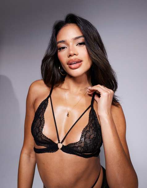 ASOS DESIGN - Scarlett - Reggiseno a triangolo in pizzo nero con cut-out e fascette sottili - view 1