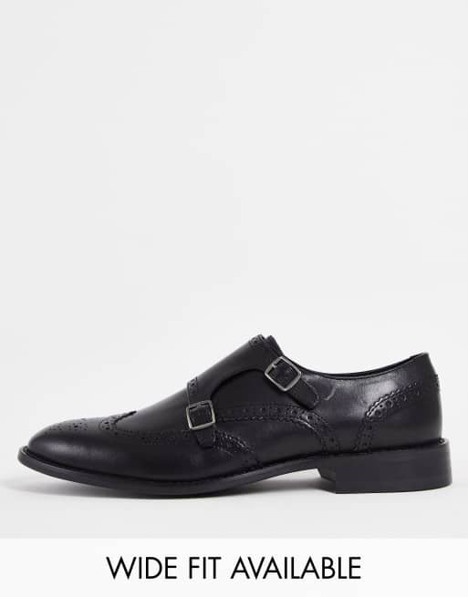 ASOS DESIGN - Scarpe brogue con fibbie in pelle nere