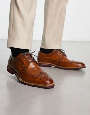 ASOS DESIGN brogue shoes in tan leather with contrast sole - ASOS Price Checker