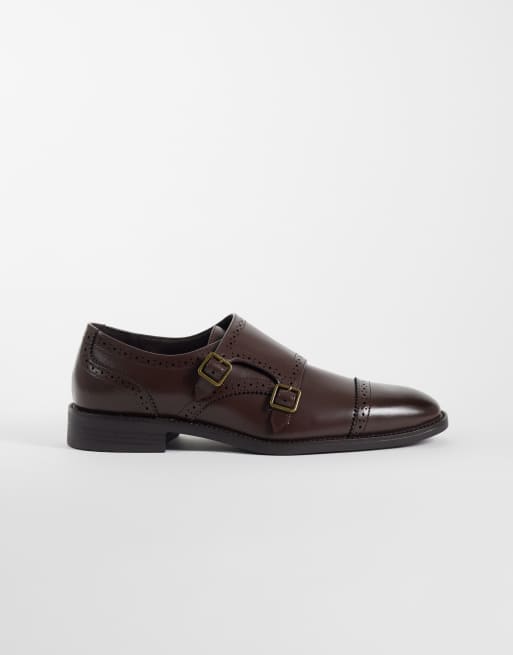 ASOS DESIGN - Scarpe brogue marroni con due fascette e dettagli brogue