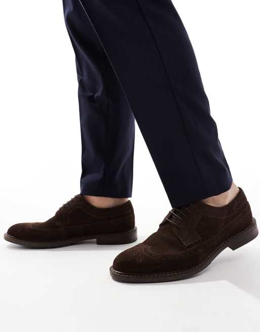 ASOS DESIGN - Scarpe brogue stringate in camoscio marrone scuro, 4 di 4