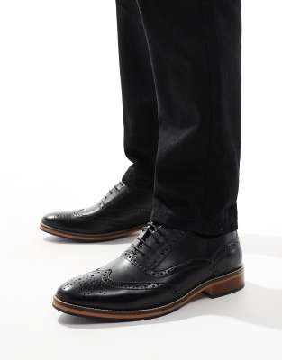 ASOS DESIGN - Scarpe brogue stringate in pelle nere con suola naturale e dettagli colorati