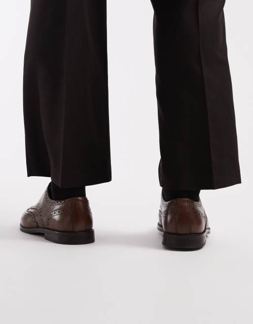 ASOS DESIGN - Scarpe brogue stringate in pelle sintetica marroni, 4 di 4