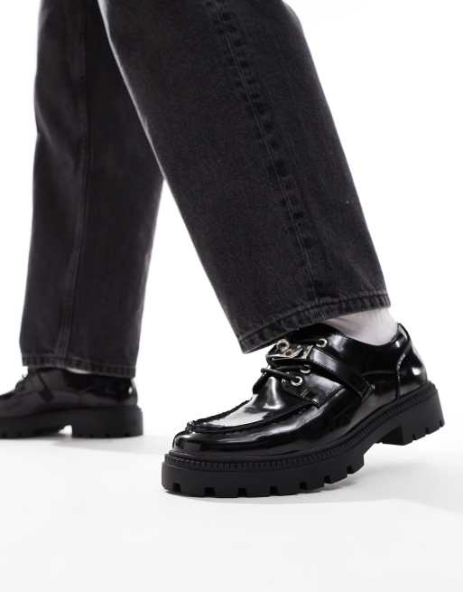 ASOS DESIGN - Scarpe con lacci e suola spessa nere con dettagli in metallo