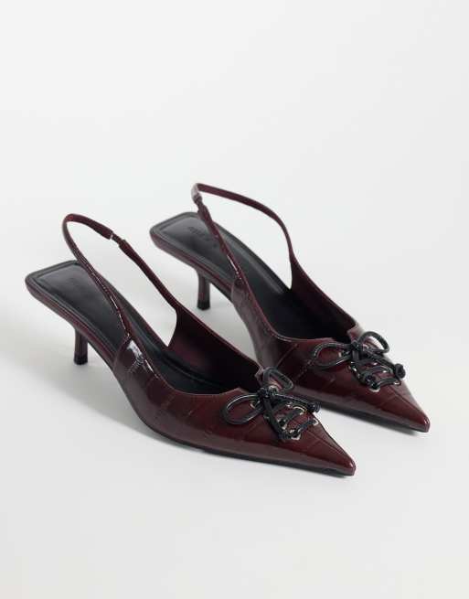 ASOS DESIGN scarpe con tacco kitten stringate color bordeaux Spirit, 1 di 4