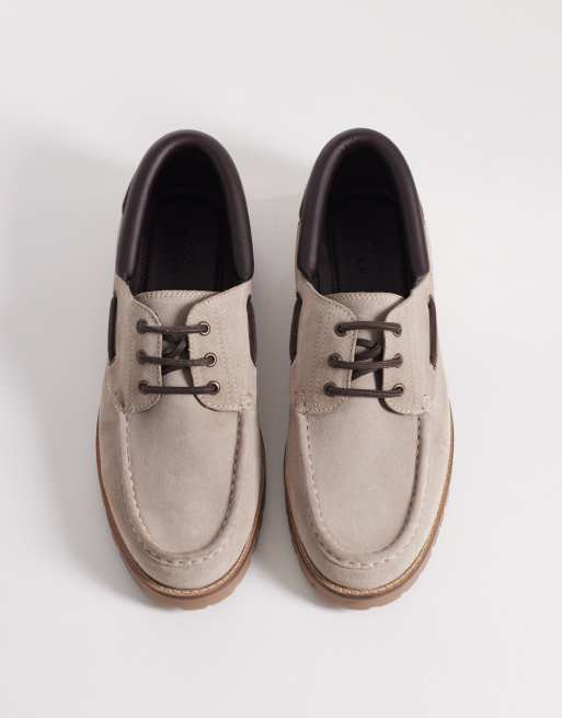 ASOS DESIGN - Scarpe da barca in camoscio color pietra con suola a carrarmato, 3 di 4