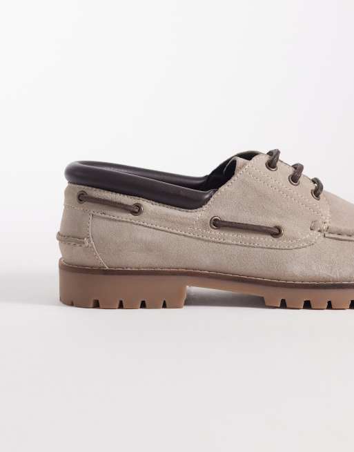 ASOS DESIGN - Scarpe da barca in camoscio color pietra con suola a carrarmato, 4 di 4