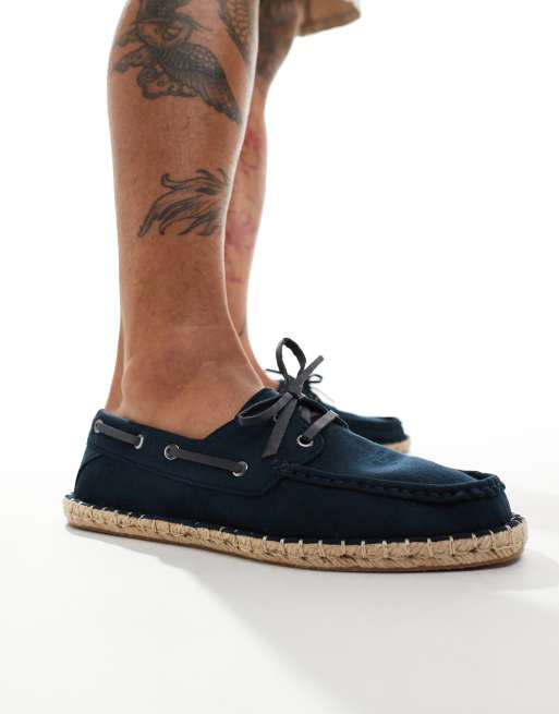 ASOS DESIGN - Scarpe da barca stile espadrilles in tela blu navy, 4 di 4