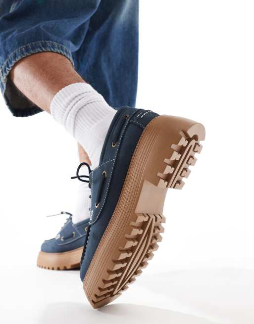 ASOS DESIGN - Scarpe da barca stringate blu navy con suola in gomma, 4 di 4