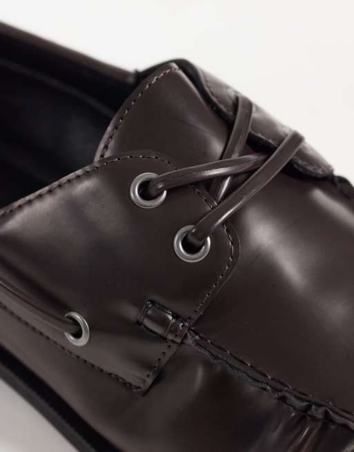 ASOS DESIGN scarpe da barca stringate con arricciature bordeaux, 3 di 4