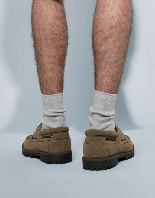 ASOS DESIGN - Scarpe da barca stringate con suola a carrarmato kaki, 3 di 8