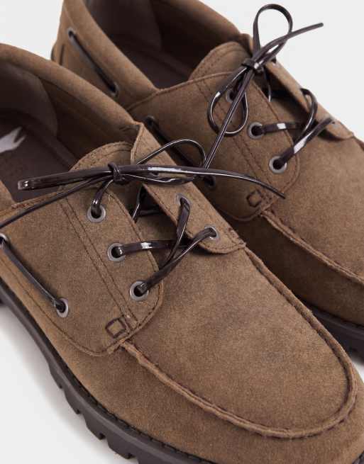 ASOS DESIGN - Scarpe da barca stringate con suola a carrarmato kaki, 7 di 8