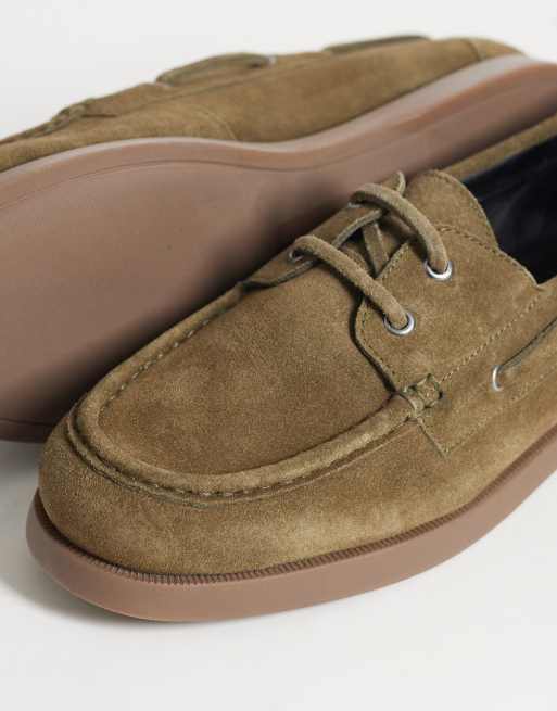 ASOS DESIGN - Scarpe da barca stringate in camoscio kaki con suola in gomma, 4 di 4