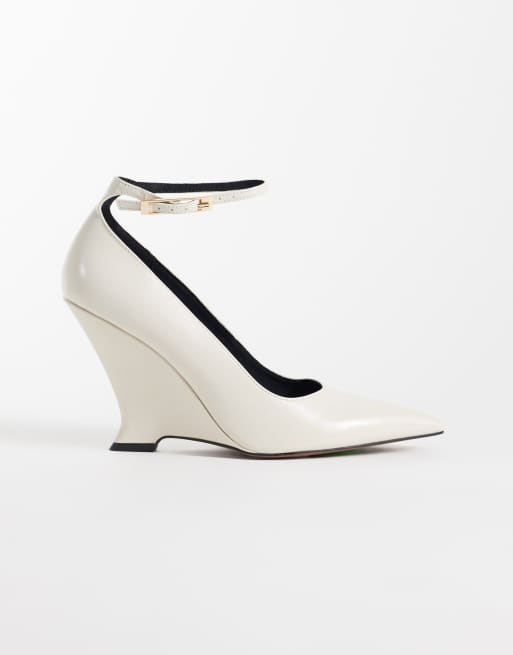 ASOS DESIGN scarpe décolleté con zeppa a palazzo color bianco sporco, 1 di 4