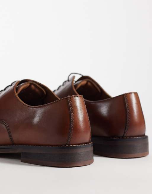 ASOS DESIGN - Scarpe derby stringate con suola naturale in pelle color cuoio, 3 di 4