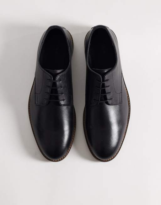 ASOS DESIGN - Scarpe derby stringate con suola naturale in pelle nera, 3 di 4