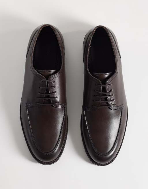 ASOS DESIGN - Scarpe derby stringate in pelle marrone, 2 di 4