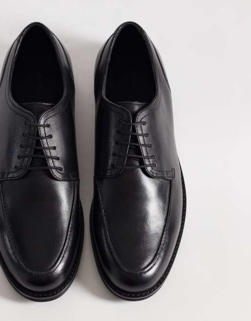 ASOS DESIGN - Scarpe derby stringate in pelle nere con dettaglio cuciture