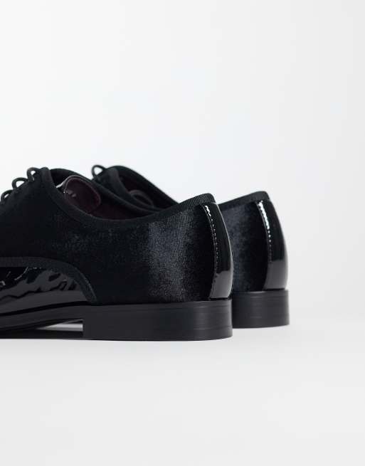 ASOS DESIGN scarpe derby stringate in vernice nera e velluto, 4 di 4