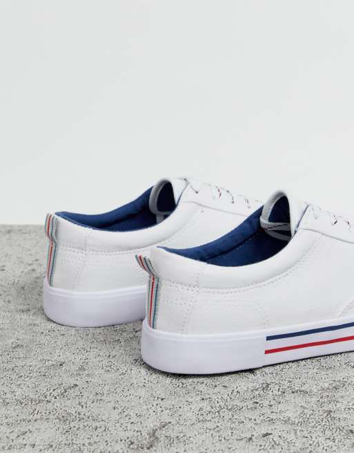 ASOS DESIGN - Scarpe di tela stringate a pianta larga bianche con dettagli blu navy e rosso, 4 di 4