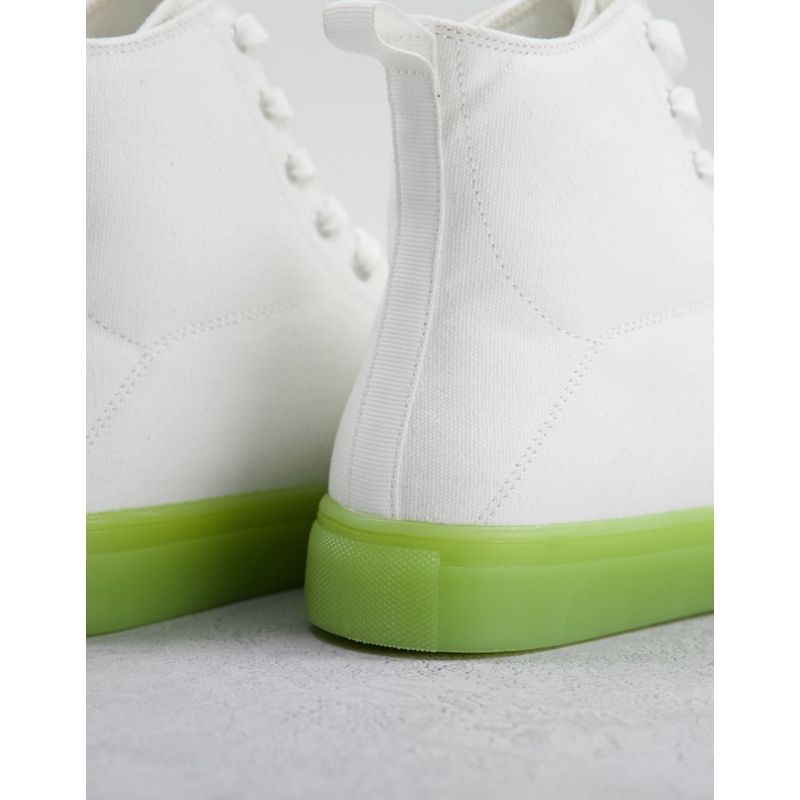 J99E5 Sneakers DESIGN - Scarpe di tela stringate bianche con suola verde trasparente