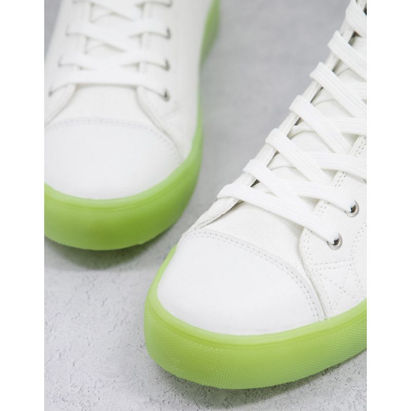 J99E5 Sneakers DESIGN - Scarpe di tela stringate bianche con suola verde trasparente
