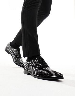 ASOS DESIGN formal lace up shoes in black faux suede with silver diamantes - ASOS Price Checker