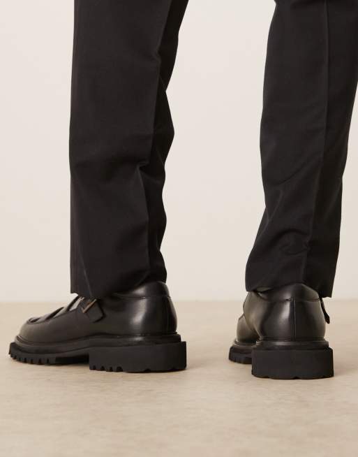ASOS DESIGN - Scarpe Mary Jane nere in pelle con suola a carrarmato, 4 di 4